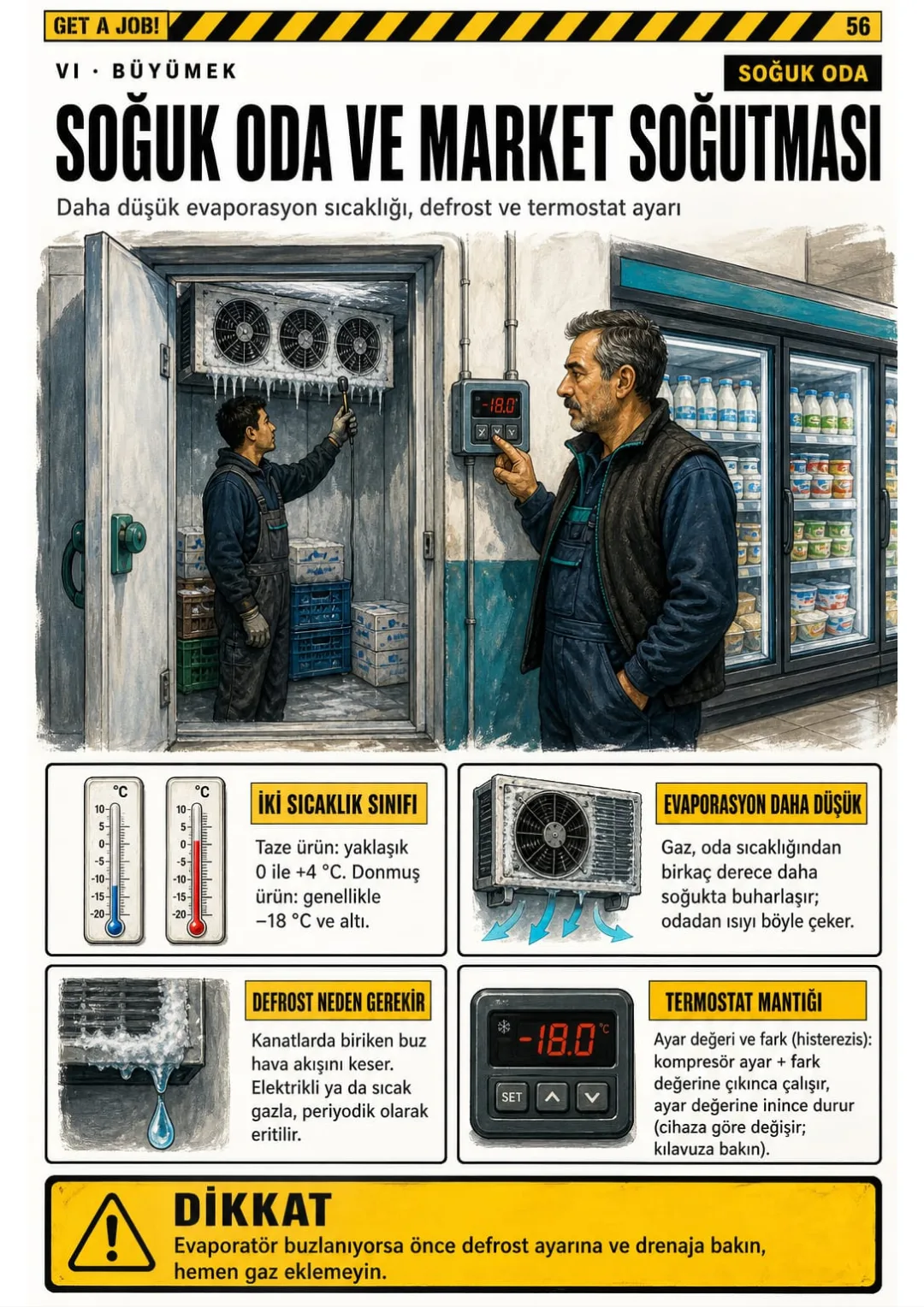 Taze 0/+4 °C, donmuş −18 °C ve altı: defrost ve termostat mantığı tek sayfada
